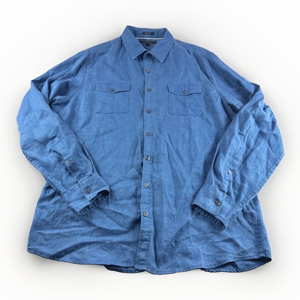 Marc Anthony Slim Fit Linen Shirt Mens XL Blue Long Sleeve Button Up Preppy Top